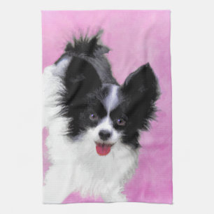 Papillon (weiße und schwarze) Malerei - Hundekuns Handtuch