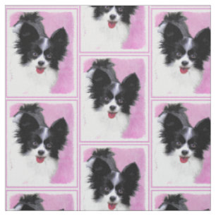 Papillon (weiße und schwarze) Malerei - Hundekuns Stoff