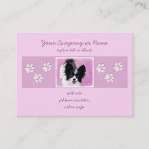 Papillon (weiße und schwarze) Malerei - Hundekuns Visitenkarte