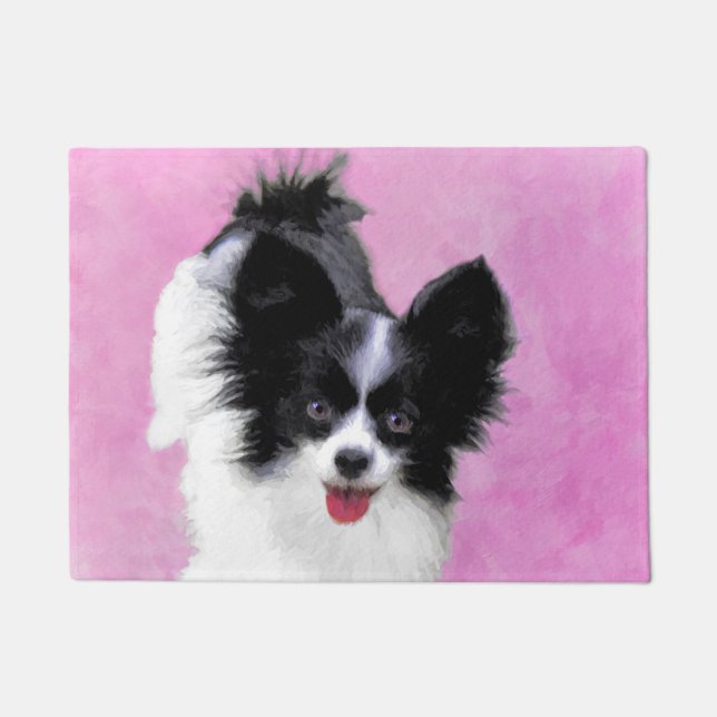 Papillon (weiße und schwarze) Malerei - Hundekunst Fußmatte (Vorderseite)
