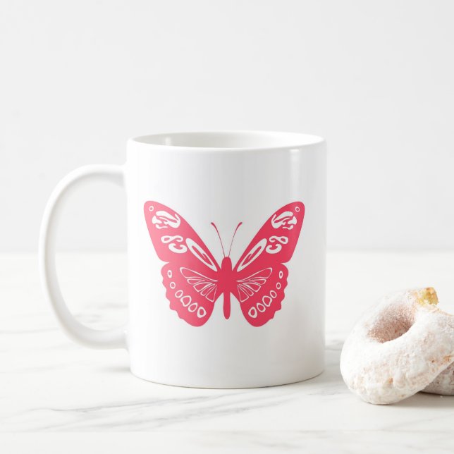 Papillon Whimsical Rose chaud Mug personnalisé (Avec donut)