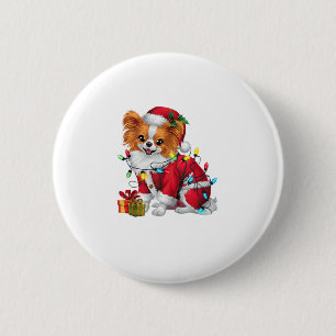 Papillon Xmas Lighting Santa Papillon Dog Christma Button