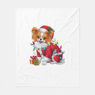 Papillon Xmas Lighting Santa Papillon Dog Christma Fleecedecke