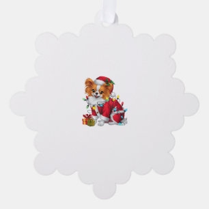 Papillon Xmas Lighting Santa Papillon Dog Christma Ornament Karte