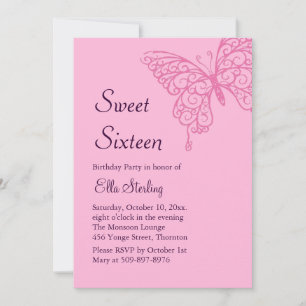 Papillons à lutter rose Sweet sixteen Invitation