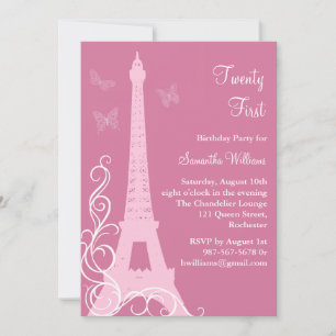 Papillons à Paris 21e anniversaire rose Invitation