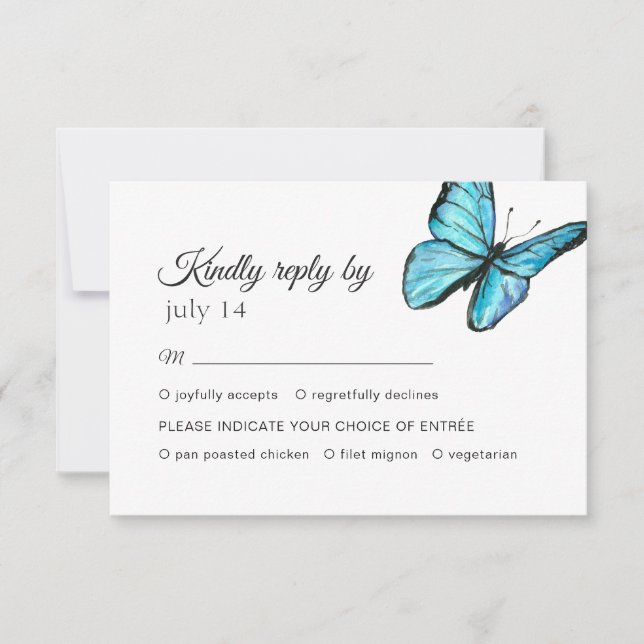 Papillons aquarelle bleus mariage RSVP (Devant)