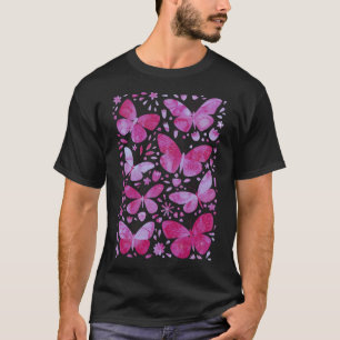 Papillons Aquarelle Magenta Rose T-shirt