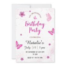 Papillons aquarelles Invitation de fête d'annivers