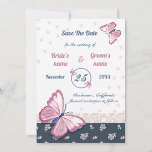 papillons bleu marine rose enregistrer la carte da