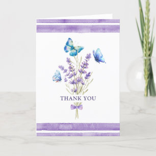 Papillons bleus et Carte de remerciements lavande
