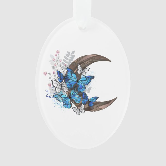 Papillons bleus sur croissant en bois (devant)