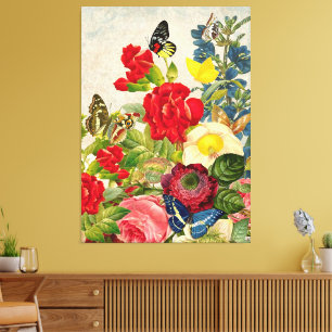 Papillons Bouquet vintages Fleurs Toile Enveloppée