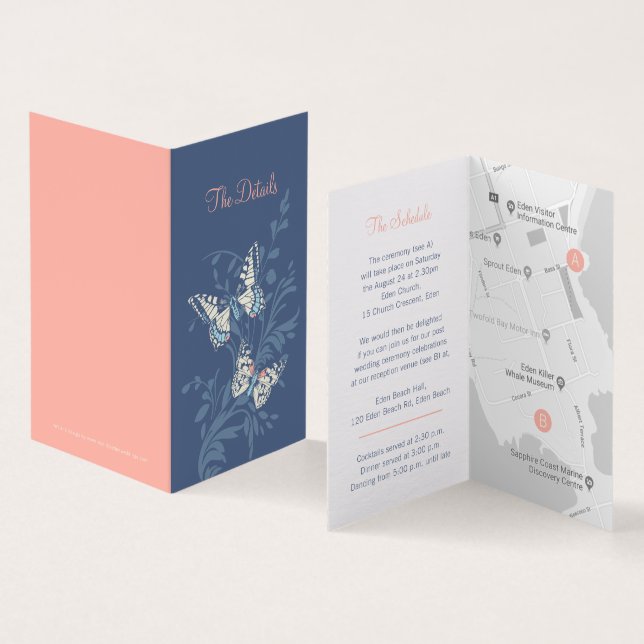 Papillons corail bleu mariage plan détaillé (Inside and Outside)