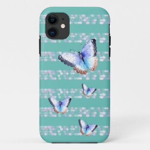 Papillons d'aquarelle sur Coque Bokeh Light Stripe