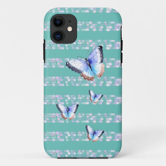 Papillons d'aquarelle sur Coque Bokeh Light Stripe (Dos)