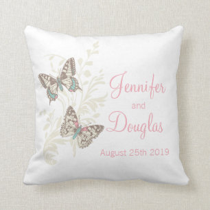 Papillons d'art encastré coussin mariage personnal