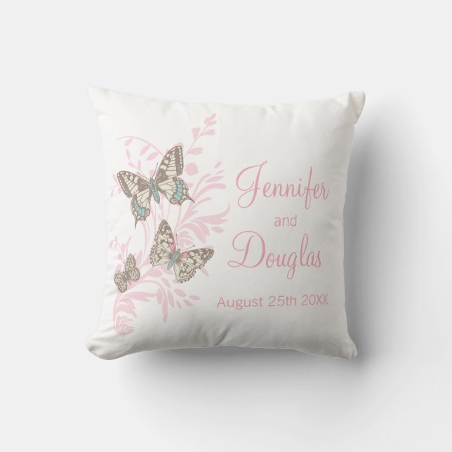 Papillons d'art encré coussin mariage personnalisé (Recto)