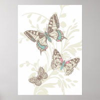 Papillons d'art graphique et affiche florale