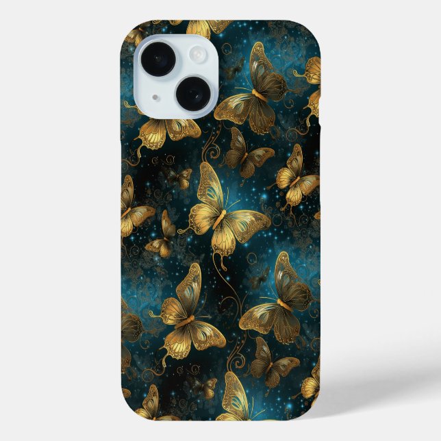 Papillons d'or à peine Il iPhone 15 Coque (Verso)