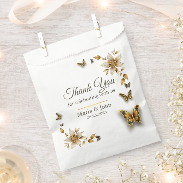 Papillons d'or Mariage Favor Sacs (Coupé)