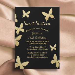 Papillons en or chic Invitations pour Sweet 16