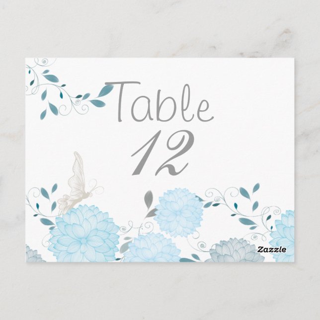 Papillons et Chrysanthèmes Bleus Carte Table (Dos)