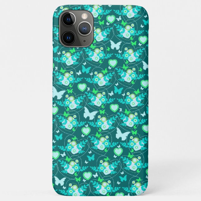 Papillons et coeurs floraux coque iphone vert jade (Dos)
