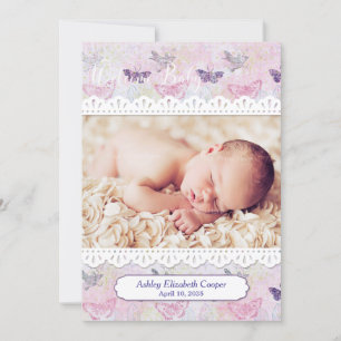 Papillons et dentelle, bébé Faire-part photo