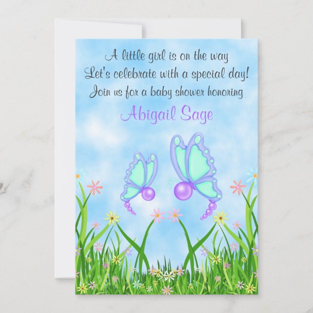 Papillons et fleurs Baby shower Invitation ~ Fille (Devant)