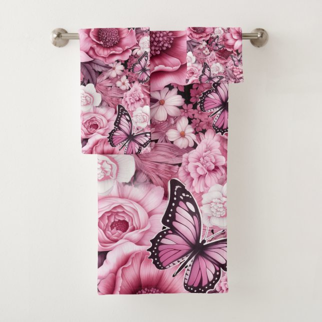 Papillons et Fleurs dans des tons roses variés (En situation)