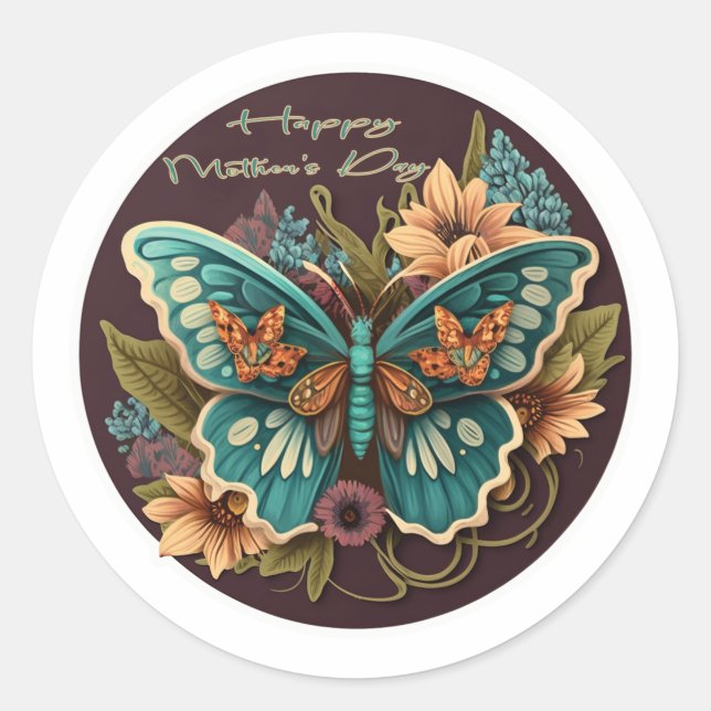 Papillons et fleurs Joyeux Stickers Fête des Mères (Devant)