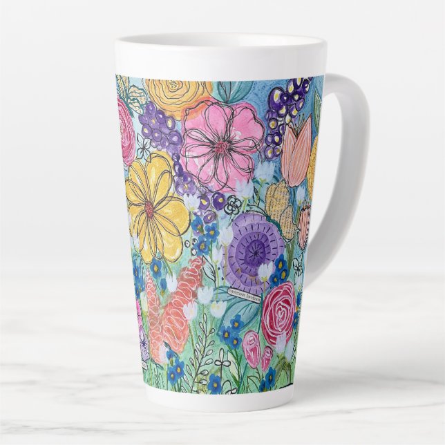 Papillons et fleurs Latte Mug (Angle droit)