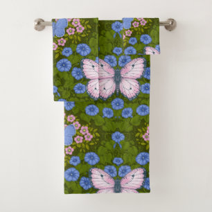 Papillons et symétrie des fleurs, bleu et rose