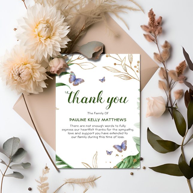 Papillons et verdure | Merci funéraire (Créateur téléchargé)