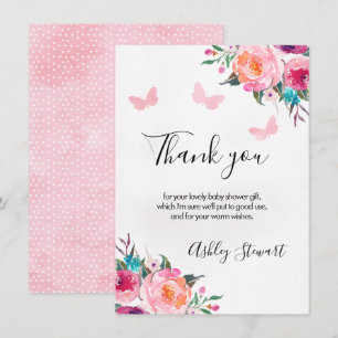 Papillons floraux Baby shower Carte de remerciemen