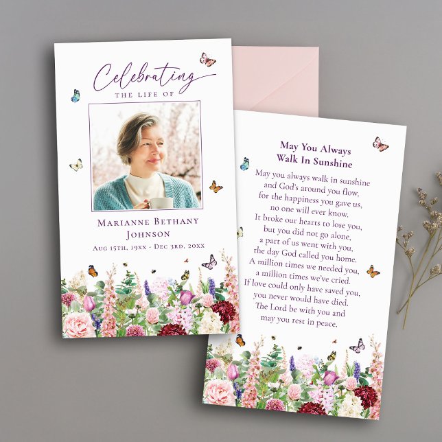 Papillons floraux Carte de prière funéraire commém (Créateur téléchargé)