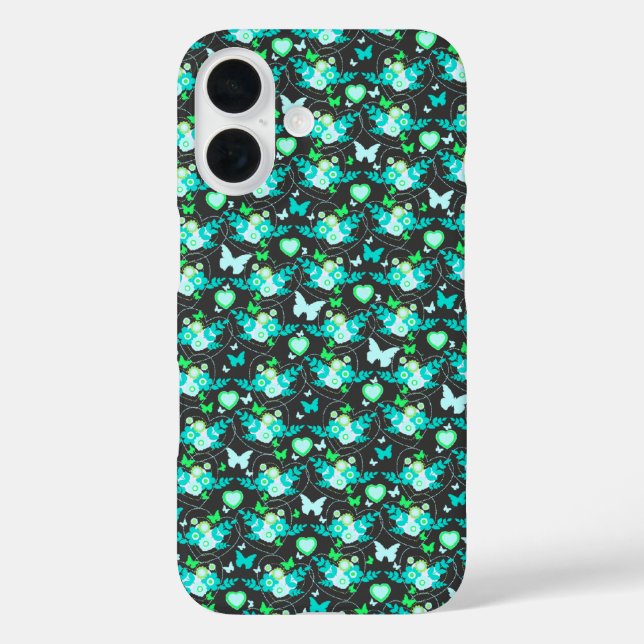 Papillons floraux & coeurs jade coque iphone (Verso)