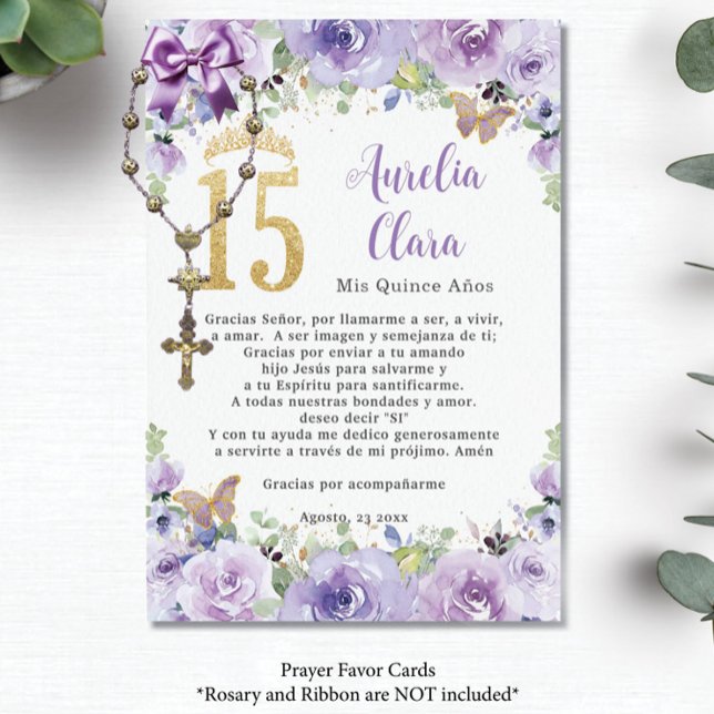 Papillons floraux pourpres Quinceañera Carte de pr (Créateur téléchargé)