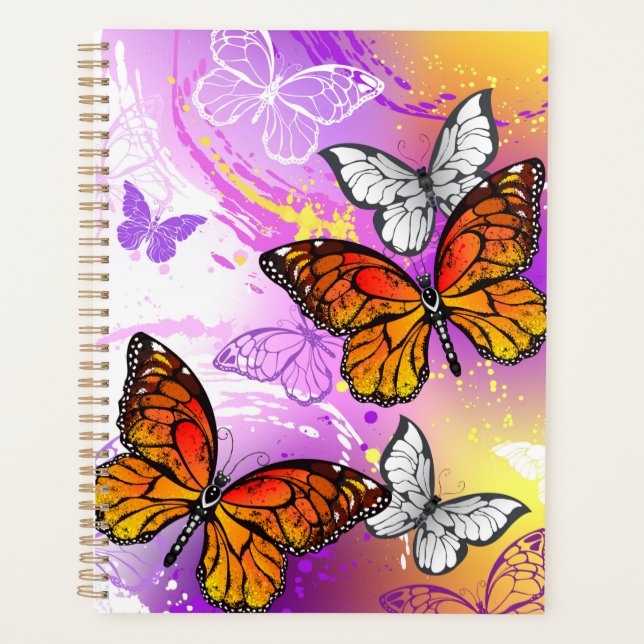 Papillons Monarque sur Arrière - plan pourpre (Devant)