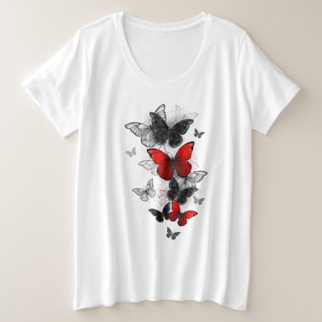 Papillons noirs et rouges volants (Design devant)