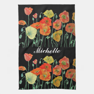Papillons orange et noirs Aquarelle serviette de t