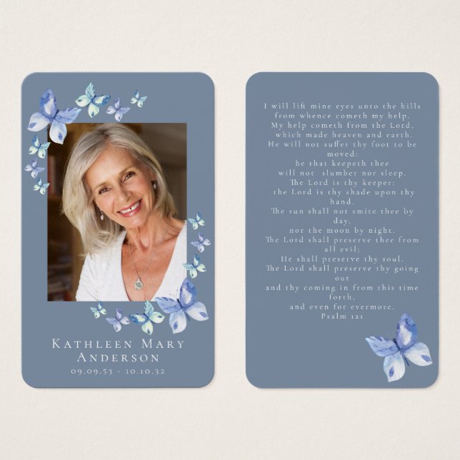 Papillons Photo Funeral Memorial Prayer Card (Devant & derrière)