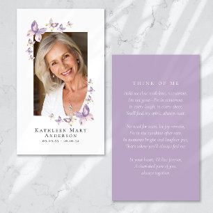 Papillons Photo Funeral Memorial Prayer Card