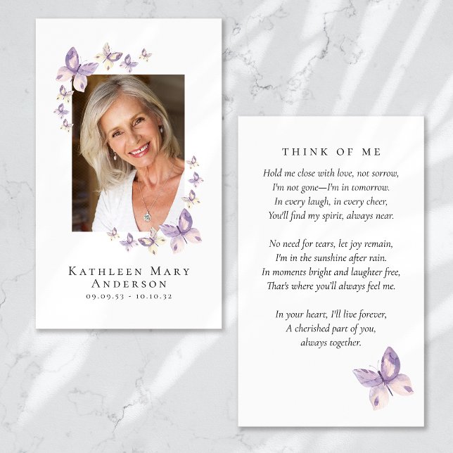 Papillons Photo Funeral Memorial Prayer Card (Créateur téléchargé)
