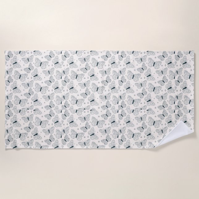 Papillons pour sa serviette de plage verte et blan (Devant)