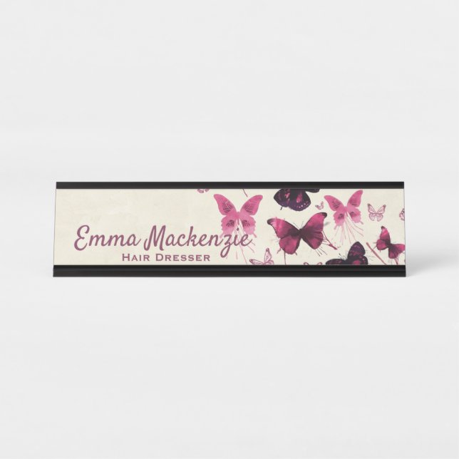 Papillons Purple Desk Nom Plaque Station Signal (Devant)