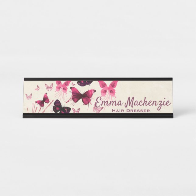 Papillons Purple Desk Nom Plaque Station Signal (Devant)