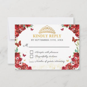 Papillons Quinceañera Floral Roses rouges Carte RS