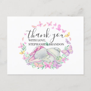 Papillons rose éléphant Carte de remerciements